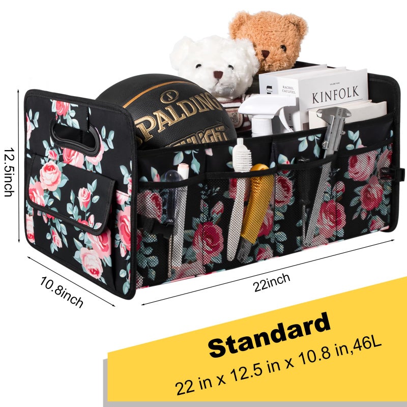 JiatuA Car Trunk Organizers and Storage Collapsible Multi Compartment Container Box, Adjustable Car Accessories for SUV Sedan Truck, Standard Size, Black Floral - Image 4